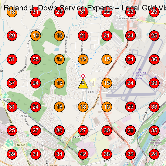 Roland J. Down Service Experts GeoGrid visibility map for Landscaper in Schenectady